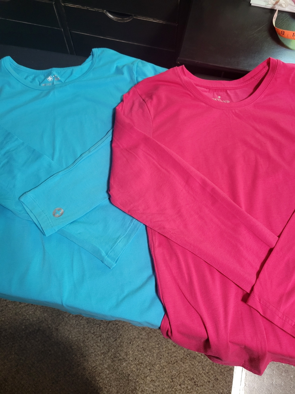 White Cross Under Scrub Long Sleeve Tees in Hot Pink and Turquoise